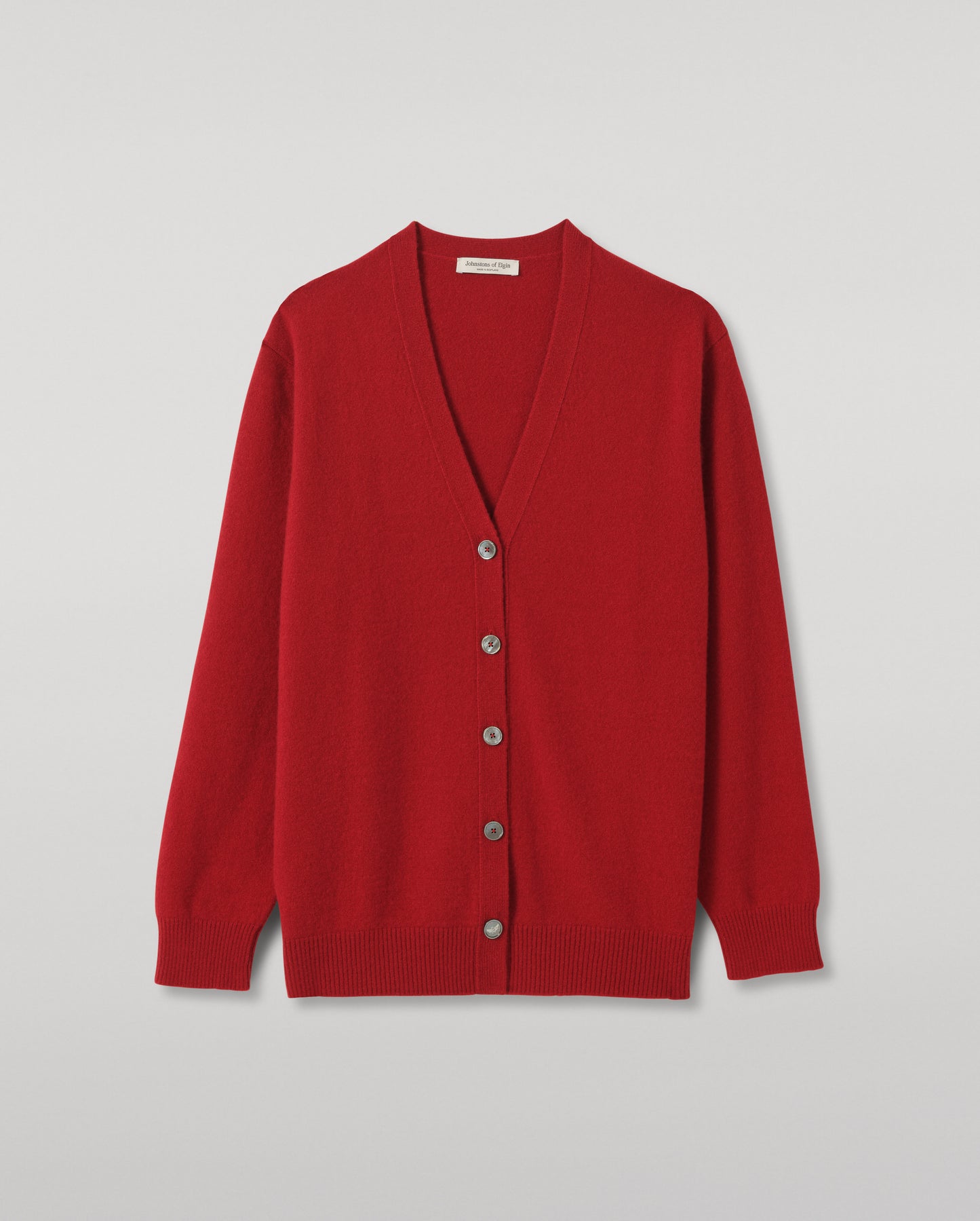 JOHNSTONS OF ELGIN BOYCE VEE CARDIGAN BRUSHED CASHMERE SILK VEE NECK CARDIGAN RED 74% CASHMERE, 26% SILK KBP01098HE4389