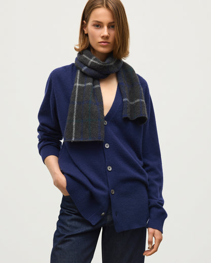 JOHNSTONS OF ELGIN BOYCE VEE CARDIGAN BRUSHED CASHMERE SILK VEE NECK CARDIGAN DARK BLUE 74% CASHMERE, 26% SILK KBP01098HD4510