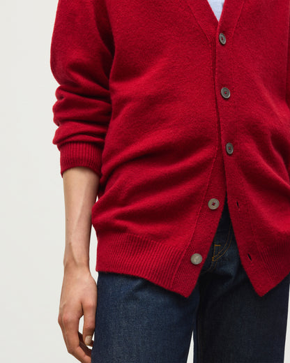 JOHNSTONS OF ELGIN BOYCE VEE CARDIGAN BRUSHED CASHMERE SILK VEE NECK CARDIGAN RED 74% CASHMERE, 26% SILK KBP01098HE4389
