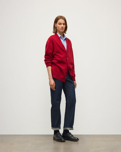 JOHNSTONS OF ELGIN BOYCE VEE CARDIGAN BRUSHED CASHMERE SILK VEE NECK CARDIGAN RED 74% CASHMERE, 26% SILK KBP01098HE4389