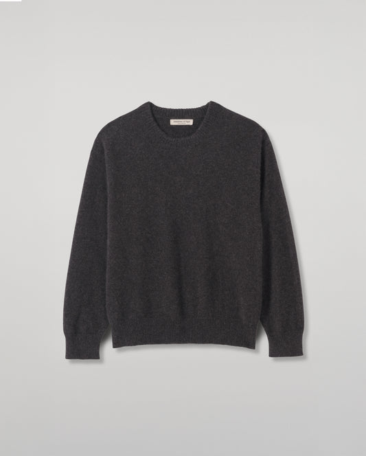 JOHNSTONS OF ELGIN BOYCE CREW SWEATER BRUSHED CASHMERE SILK ROUND NECK SWEATER DARK GREY 74% CASHMERE, 26% SILK KBP01127HA7232