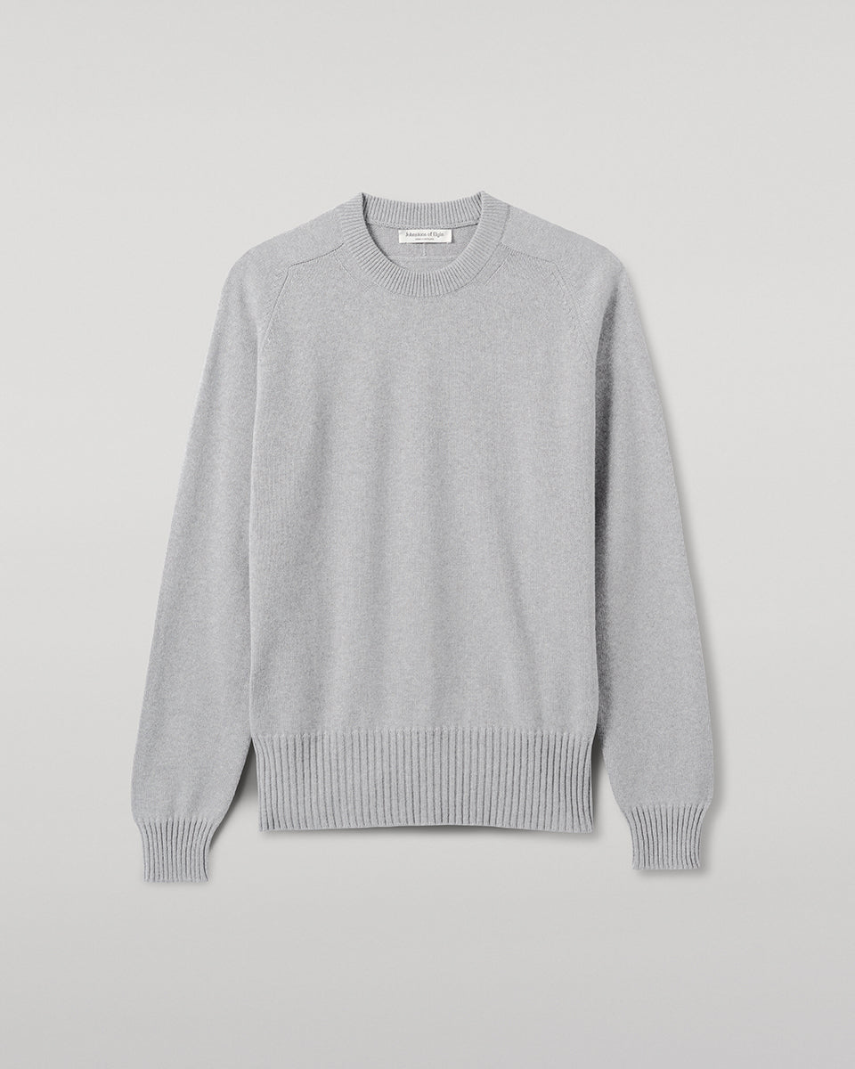 Johnstons of Elgin AW25 Men's Knitwear Light Grey Superfine Merino Relaxed Grey Jumper KDA00770HA4232