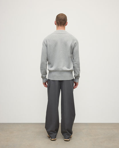 Johnstons of Elgin AW25 Men's Knitwear Light Grey Superfine Merino Relaxed Grey Jumper KDA00770HA4232