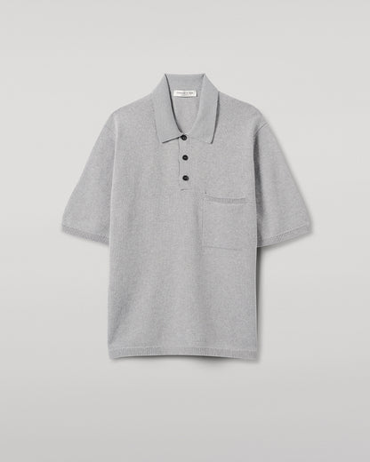 Johnstons of Elgin AW25 Men's Knitwear Light Grey Superfine Merino Relaxed Grey Polo Shirt KDA00771HA4232