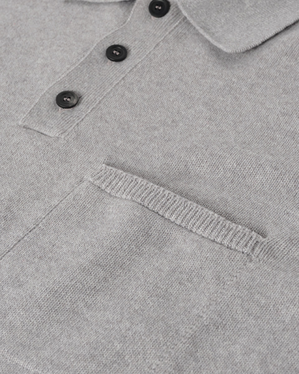 Johnstons of Elgin AW25 Men's Knitwear Light Grey Superfine Merino Relaxed Grey Polo Shirt KDA00771HA4232