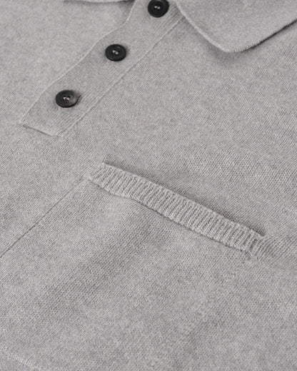 Johnstons of Elgin AW25 Men's Knitwear Light Grey Superfine Merino Relaxed Grey Polo Shirt KDA00771HA4232