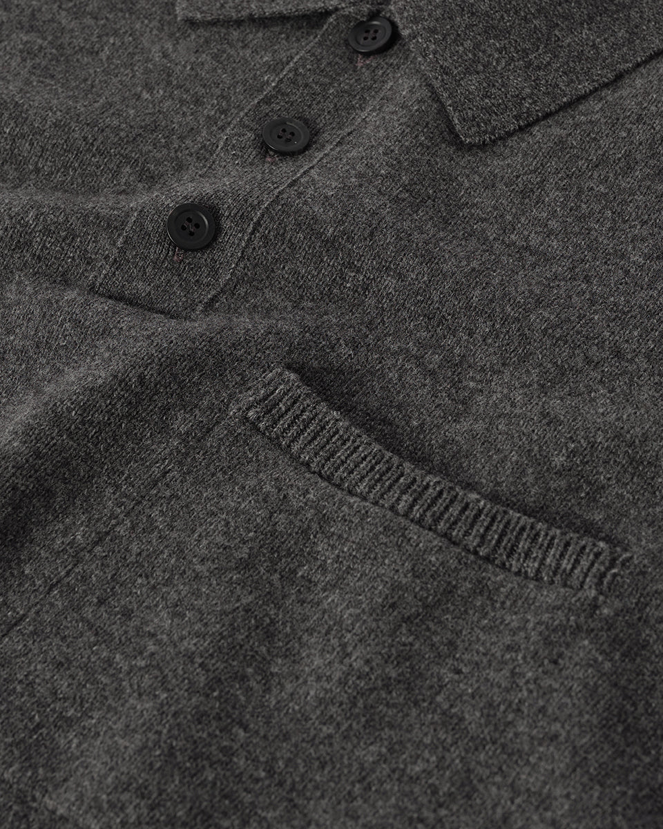 Johnstons of Elgin AW25 Men's Knitwear Charcoal Superfine Merino Relaxed Grey Polo Shirt KDA00771HA7204