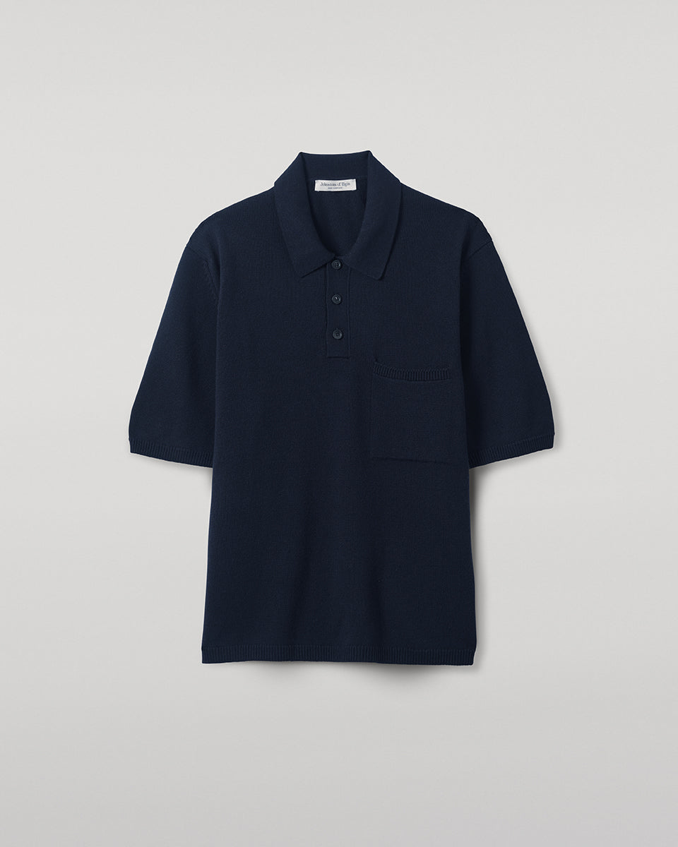 Johnstons of Elgin AW25 Men's Knitwear Dark Navy Superfine Merino Relaxed Navy Polo Shirt KDA00771SD7674