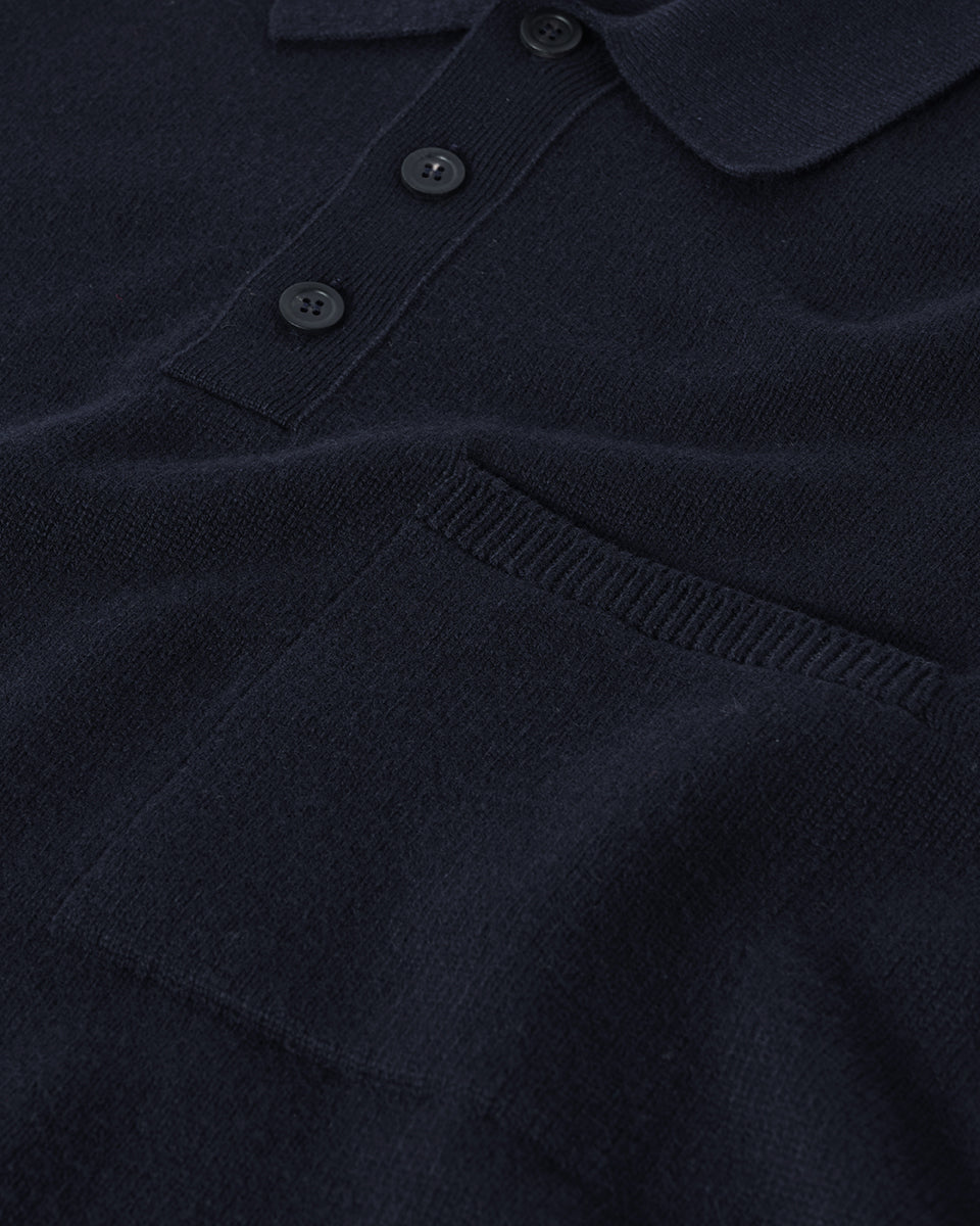 Johnstons of Elgin AW25 Men's Knitwear Dark Navy Superfine Merino Relaxed Navy Polo Shirt KDA00771SD7674