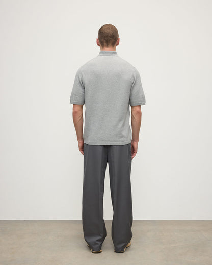 Johnstons of Elgin AW25 Men's Knitwear Light Grey Superfine Merino Relaxed Grey Polo Shirt KDA00771HA4232