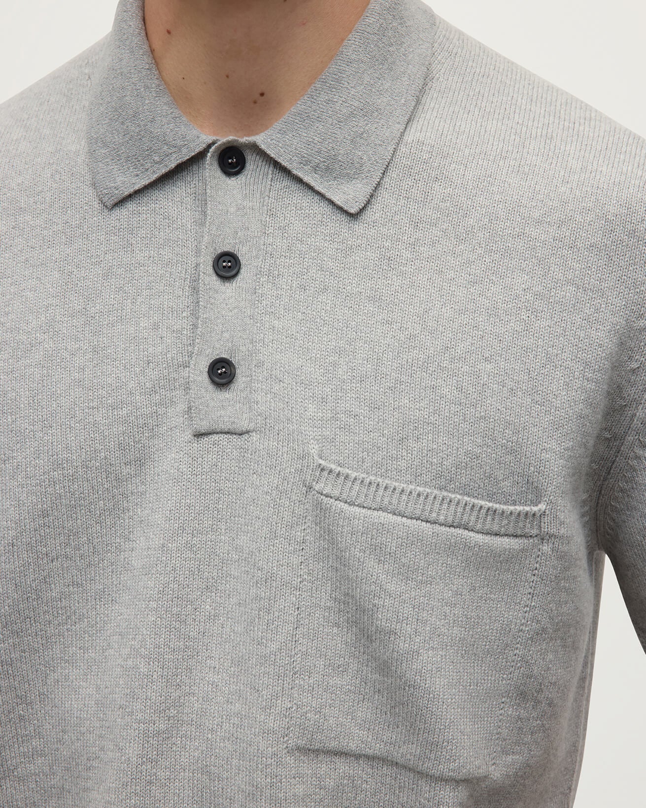 Johnstons of Elgin AW25 Men's Knitwear Light Grey Superfine Merino Relaxed Grey Polo Shirt KDA00771HA4232