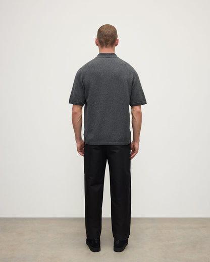 Johnstons of Elgin AW25 Men's Knitwear Charcoal Superfine Merino Relaxed Grey Polo Shirt KDA00771HA7204