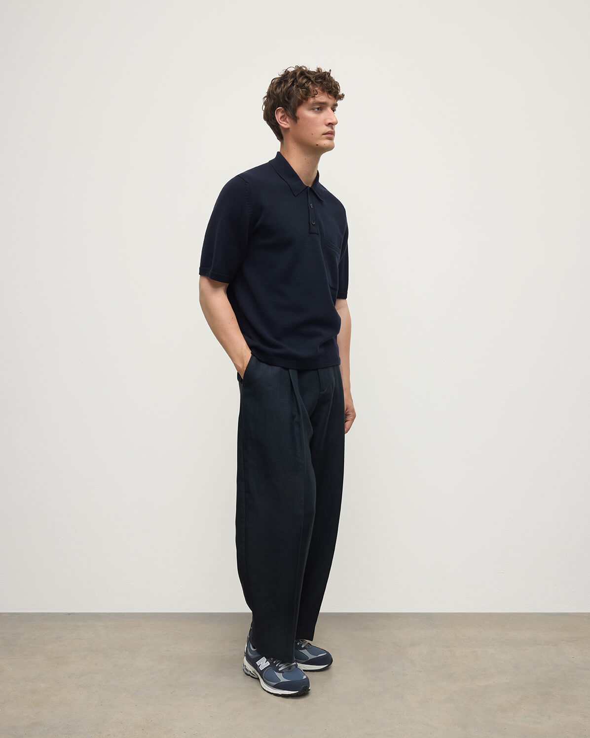 Johnstons of Elgin AW25 Men's Knitwear Dark Navy Superfine Merino Relaxed Navy Polo Shirt KDA00771SD7674