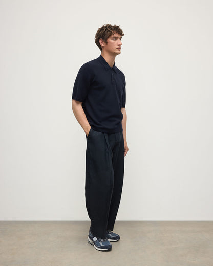 Johnstons of Elgin AW25 Men's Knitwear Dark Navy Superfine Merino Relaxed Navy Polo Shirt KDA00771SD7674