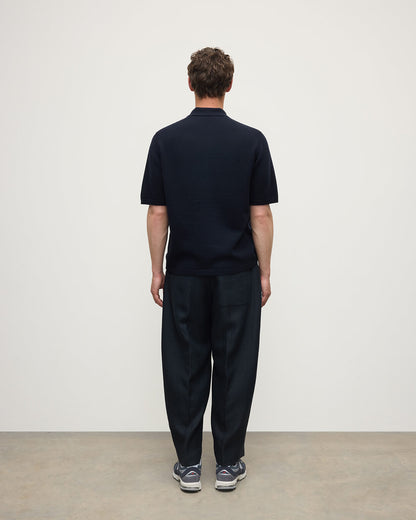 Johnstons of Elgin AW25 Men's Knitwear Dark Navy Superfine Merino Relaxed Navy Polo Shirt KDA00771SD7674