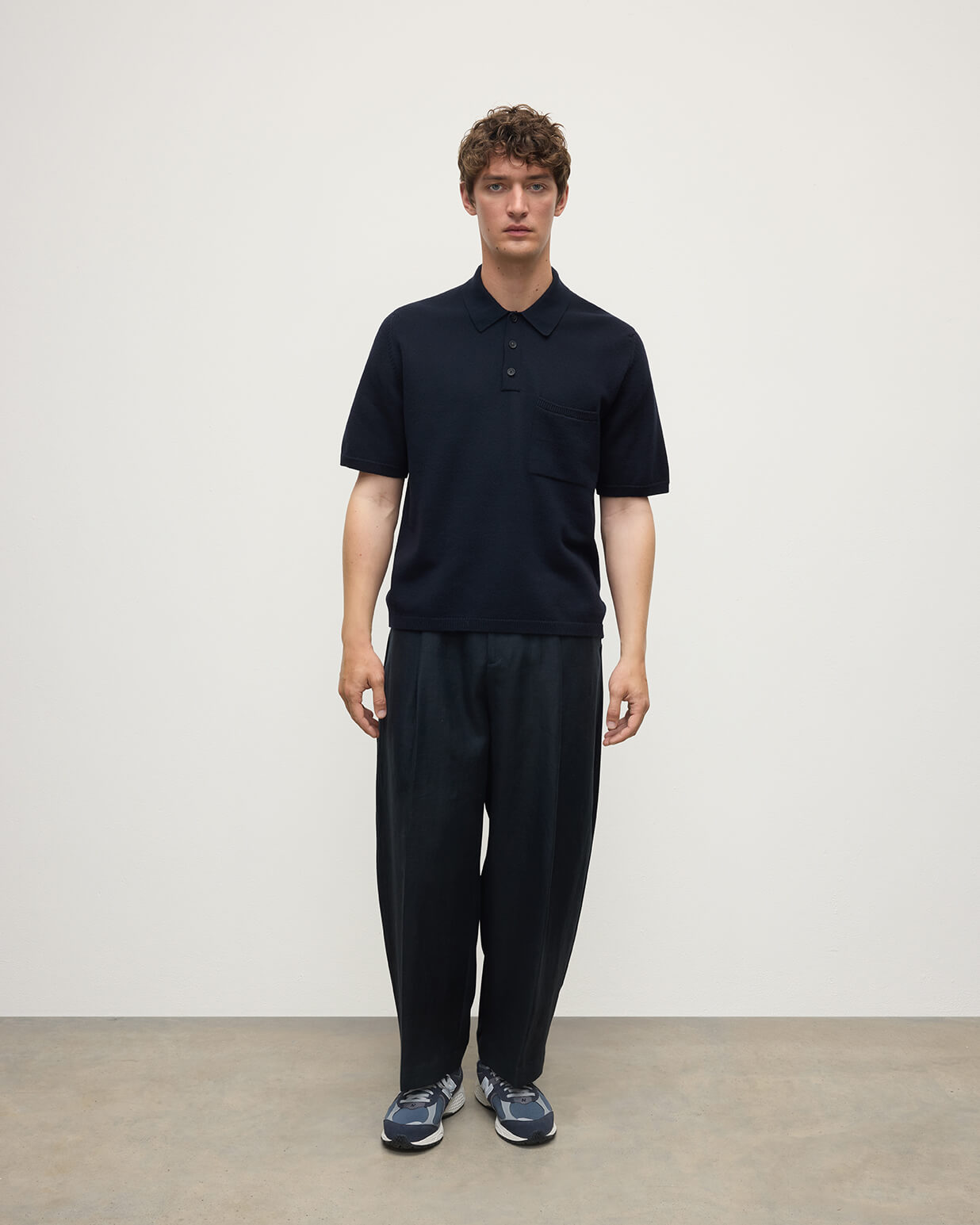 Johnstons of Elgin AW25 Men's Knitwear Dark Navy Superfine Merino Relaxed Navy Polo Shirt KDA00771SD7674