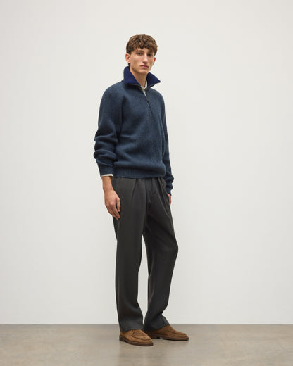 JOHNSTONS OF ELGIN CHALMERS HALF ZIP SWEATER LAMBSWOOL RIBBED HALF ZIP SWEATER BLUE 100% LAMBSWOOL KDA00819Q26329