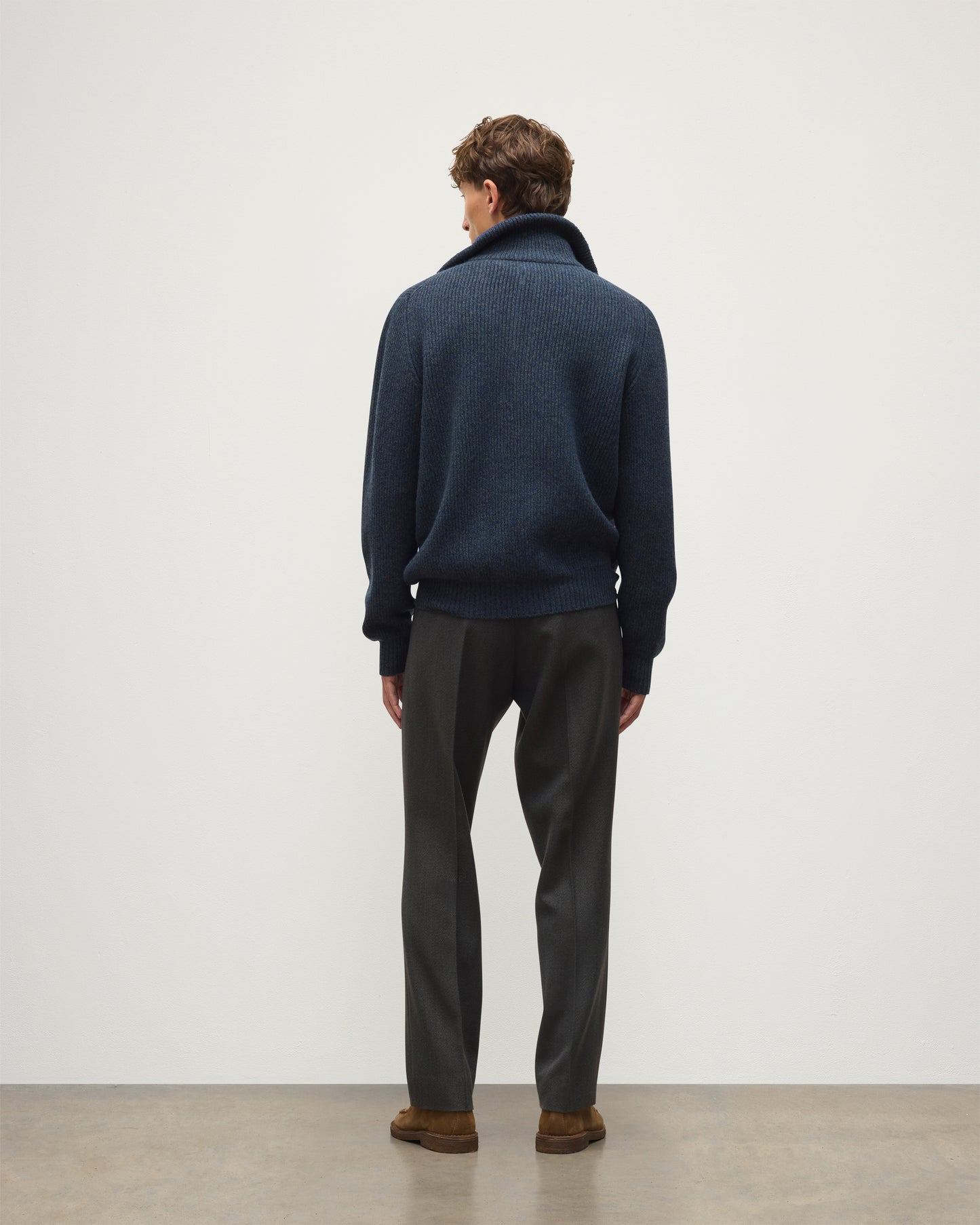 JOHNSTONS OF ELGIN CHALMERS HALF ZIP SWEATER LAMBSWOOL RIBBED HALF ZIP SWEATER BLUE 100% LAMBSWOOL KDA00819Q26329