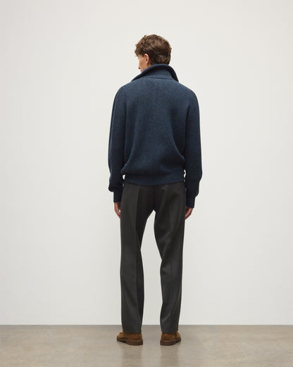 JOHNSTONS OF ELGIN CHALMERS HALF ZIP SWEATER LAMBSWOOL RIBBED HALF ZIP SWEATER BLUE 100% LAMBSWOOL KDA00819Q26329