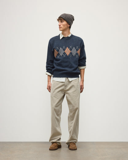 JOHNSTONS OF ELGIN RUSKY CREW SWEATER LAMBSWOOL ARGYLE CREW NECK SWEATER DARK GREY 100% LAMBSWOOL KDA00822JU1644