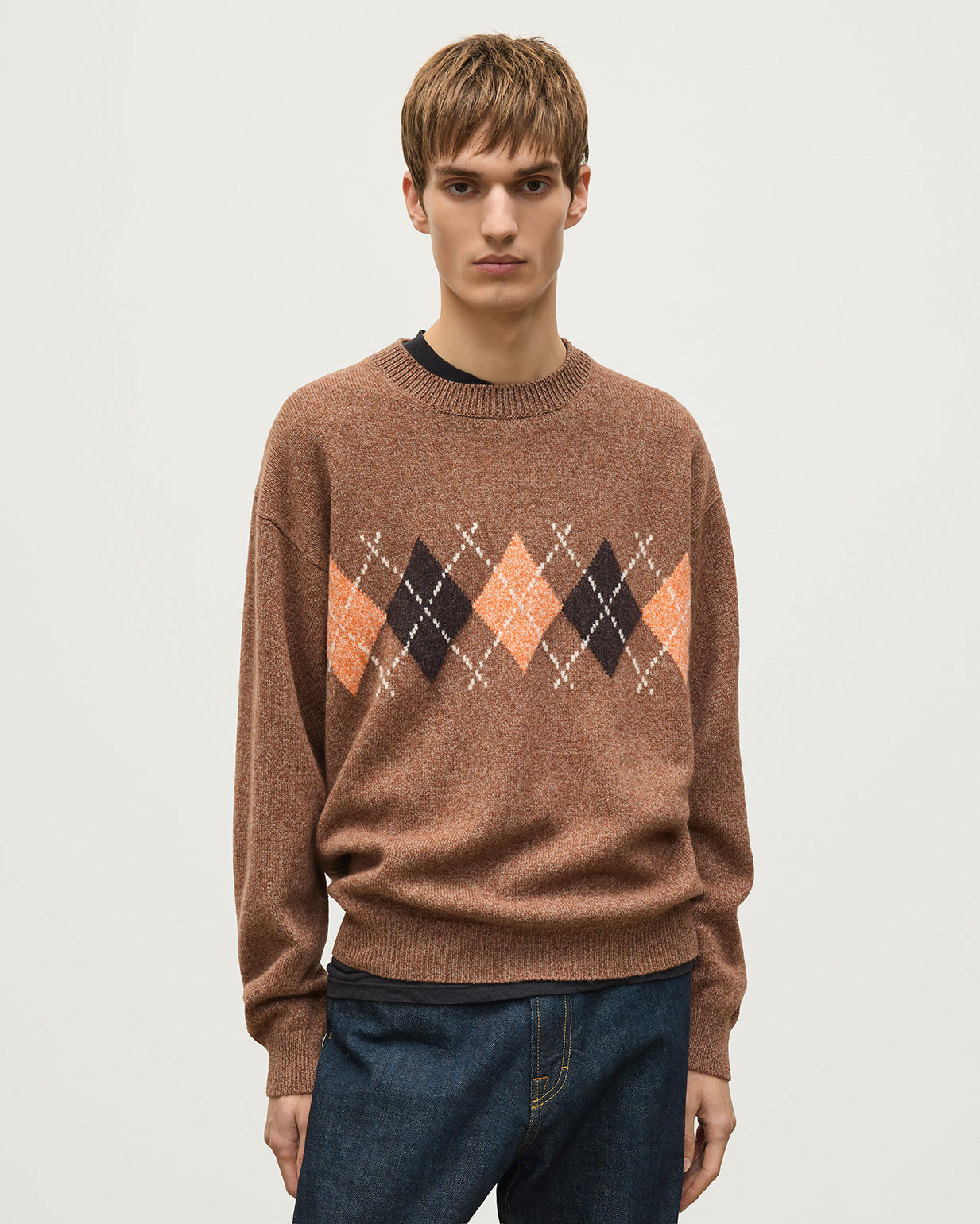 Rusky Brown Argyle Lambswool Jumper | Made in Scotland – Johnstons