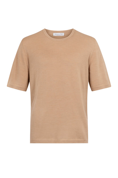 Johnstons of Elgin SS24 Men's Knitwear Camel Superfine Merino T-Shirt KDI00663SB4517