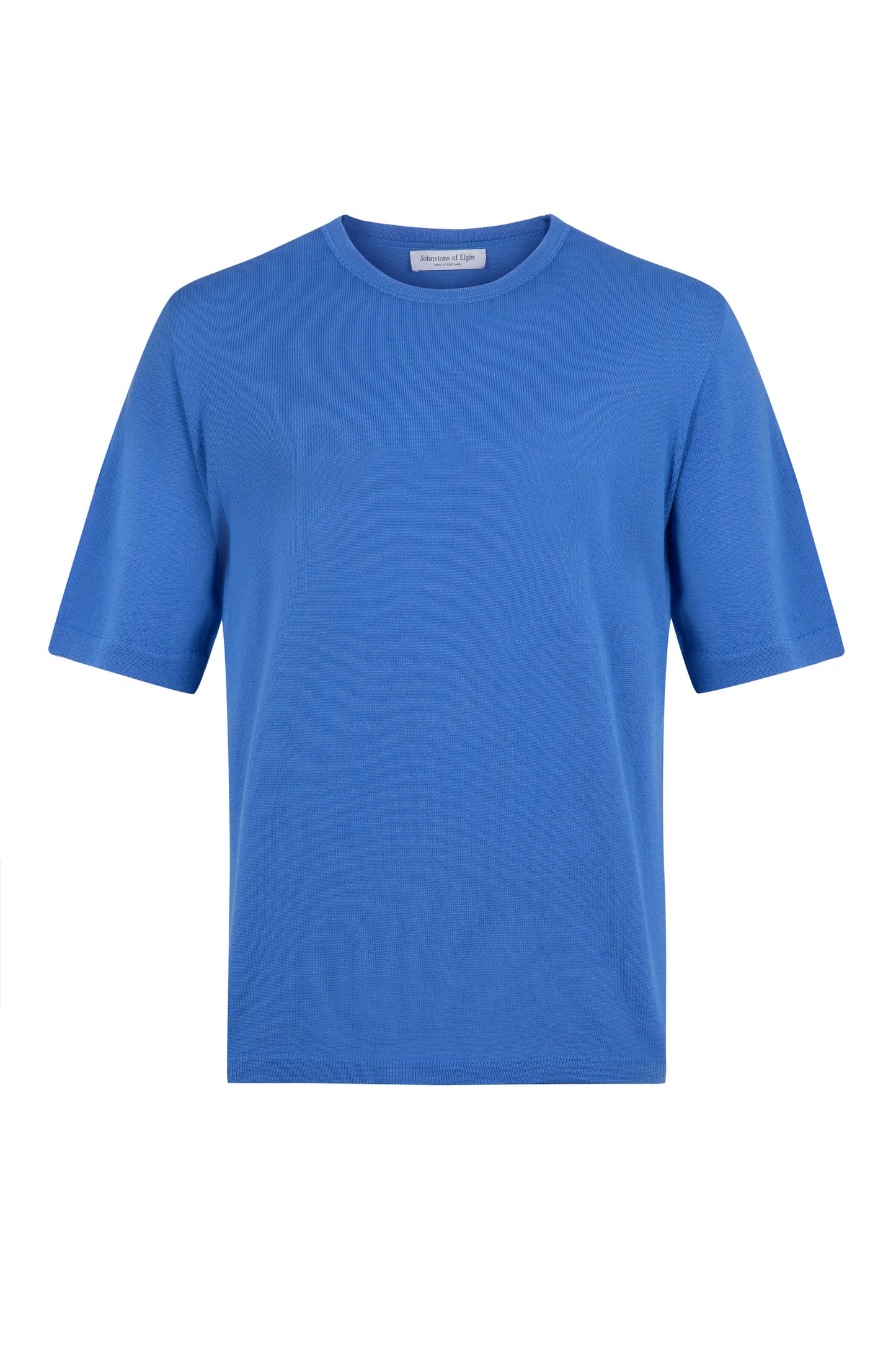 Johnstons of Elgin SS24 Men's Knitwear Orkney Blue Superfine Merino T-Shirt KDI00663SD4993
