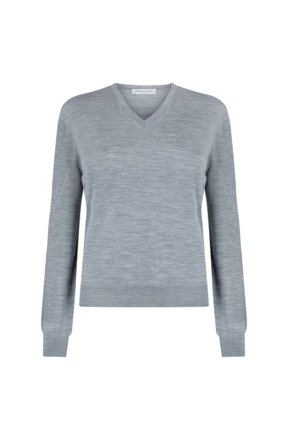 Johnstons of Elgin Womens Knitwear Light Grey Superfine Merino V Neck KDI00680HA4165