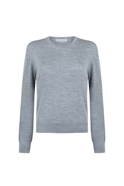 Johnstons of Elgin Womens Knitwear Light Grey Superfine Merino Round Neck KDI00681HA4183