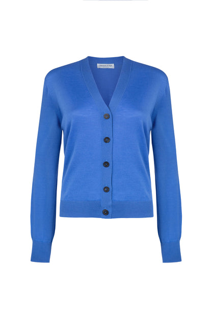 Johnstons of Elgin SS24 Women's Knitwear Orkney Blue Superfine Merino Cardigan KDI00686SD4993