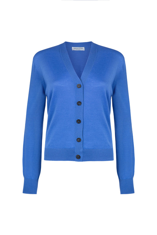 Johnstons of Elgin SS24 Women's Knitwear Orkney Blue Superfine Merino Cardigan KDI00686SD4993