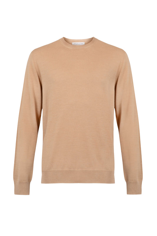 Johnstons of Elgin Men's Knitwear Camel Merino Round Neck Jumper KDI00702SB4517