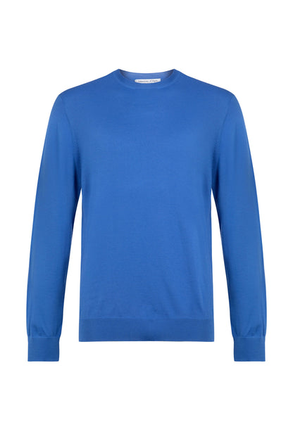 Johnstons of Elgin Men's Knitwear Orkney Blue Merino Round Neck Jumper KDI00702SD4993