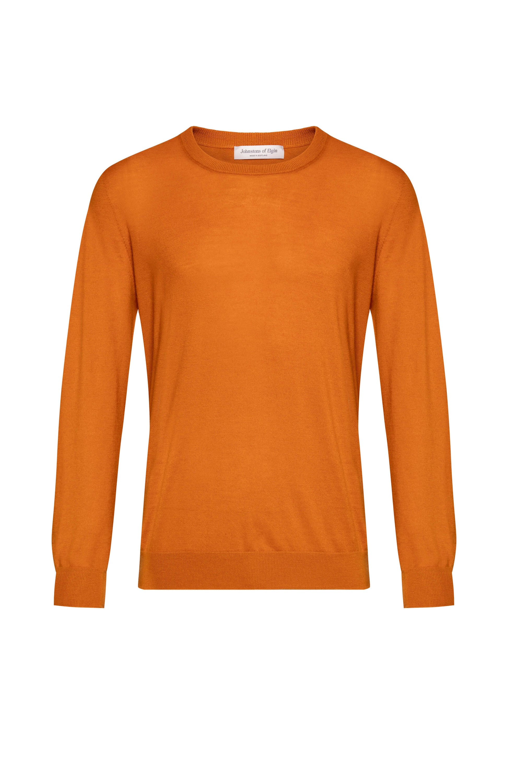 Johnstons of Elgin AW24 Men's Knitwear Burnt Orange Merino Round Neck Jumper KDI00702SG4425