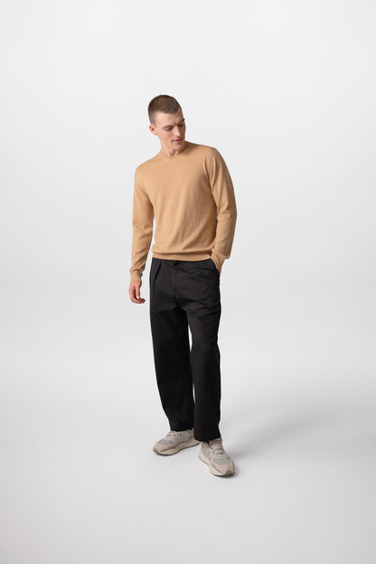 Johnstons of Elgin Men's Knitwear Camel Merino Round Neck Jumper KDI00702SB4517