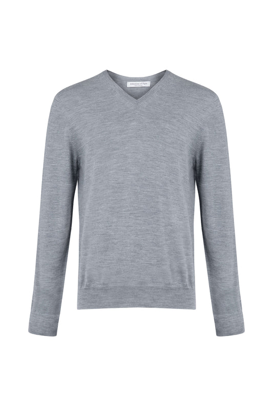 Johnstons of Elgin Men's Knitwear Light Grey Merino V Neck Jumper KDI00704HA4183