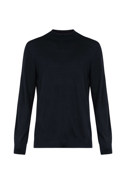 Johnstons of Elgin Men's Knitwear Black Merino Mock Turtle Neck Jumper KDI00705SA7131