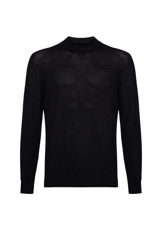 Johnstons of Elgin Men's Knitwear Dark Navy Merino Mock Turtle Neck Jumper KDI00705SD7563