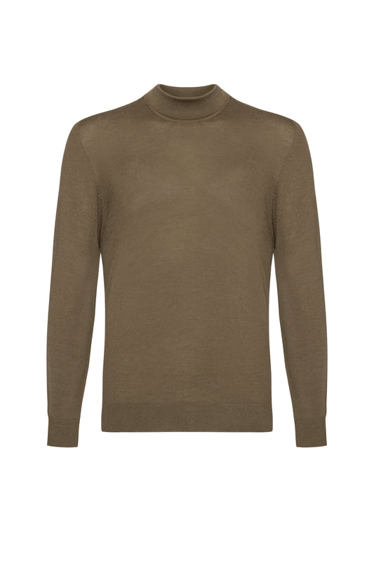 Johnstons of Elgin AW24 Men's Knitwear Olive Mock Turtle Neck Merino Sweater KDI00705SC4602