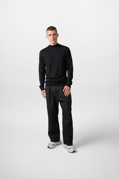 Johnstons of Elgin Men's Knitwear Black Merino Mock Turtle Neck Jumper KDI00705SA7131