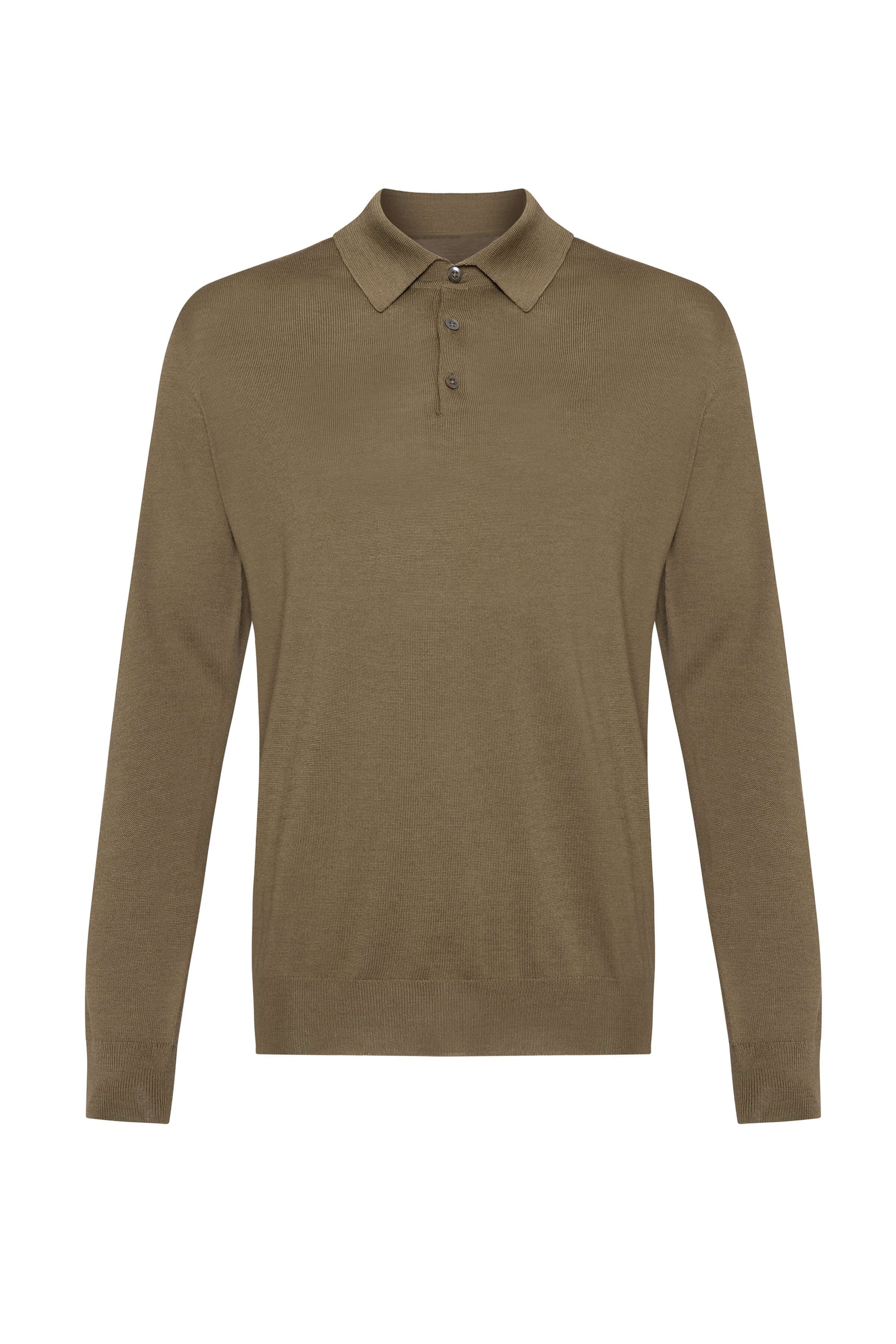 Johnstons of Elgin AW24 Men's Knitwear Olive Merino Long Sleeve Poloshirt KDI00706SC4602