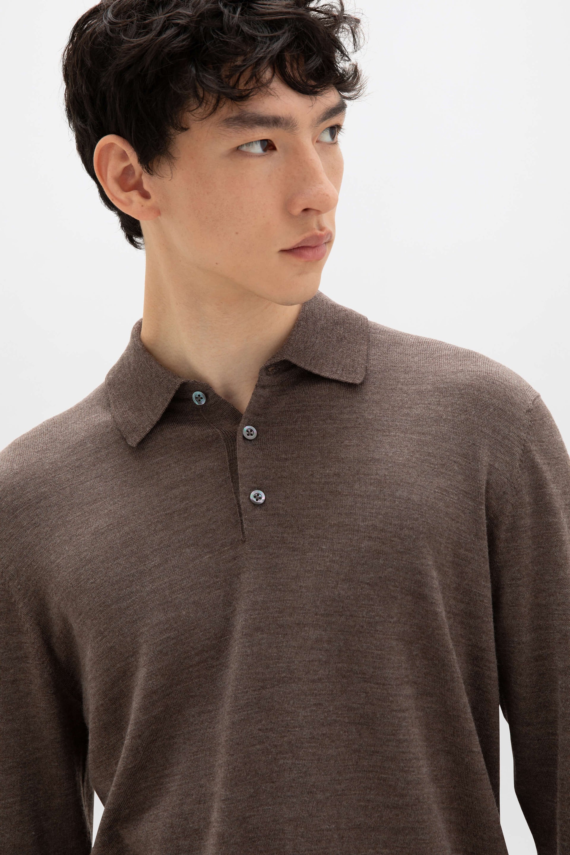 Brown Merino Long Sleeve Poloshirt Wool Knitwear Johnstons of