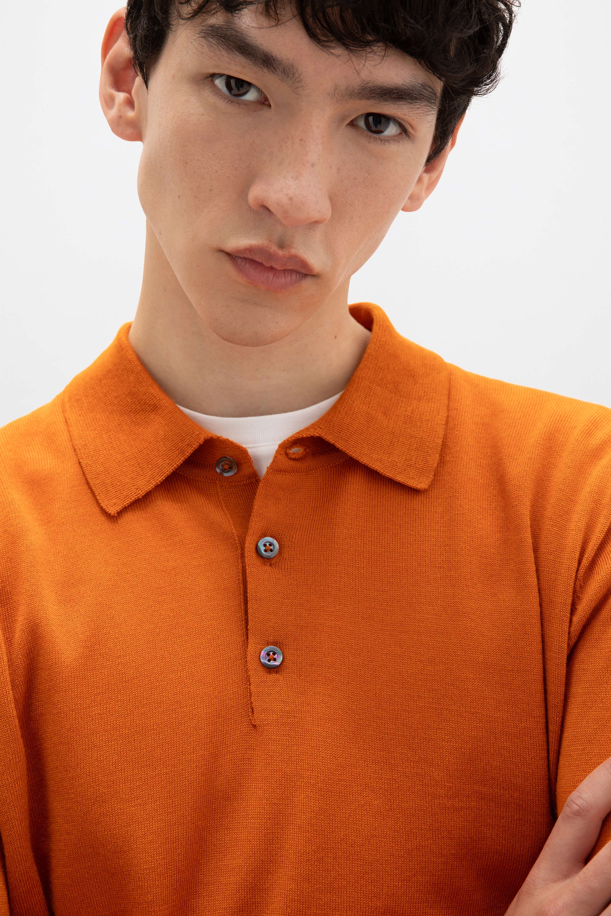 Orange Merino Long Sleeve Poloshirt Merino Knitwear Johnstons