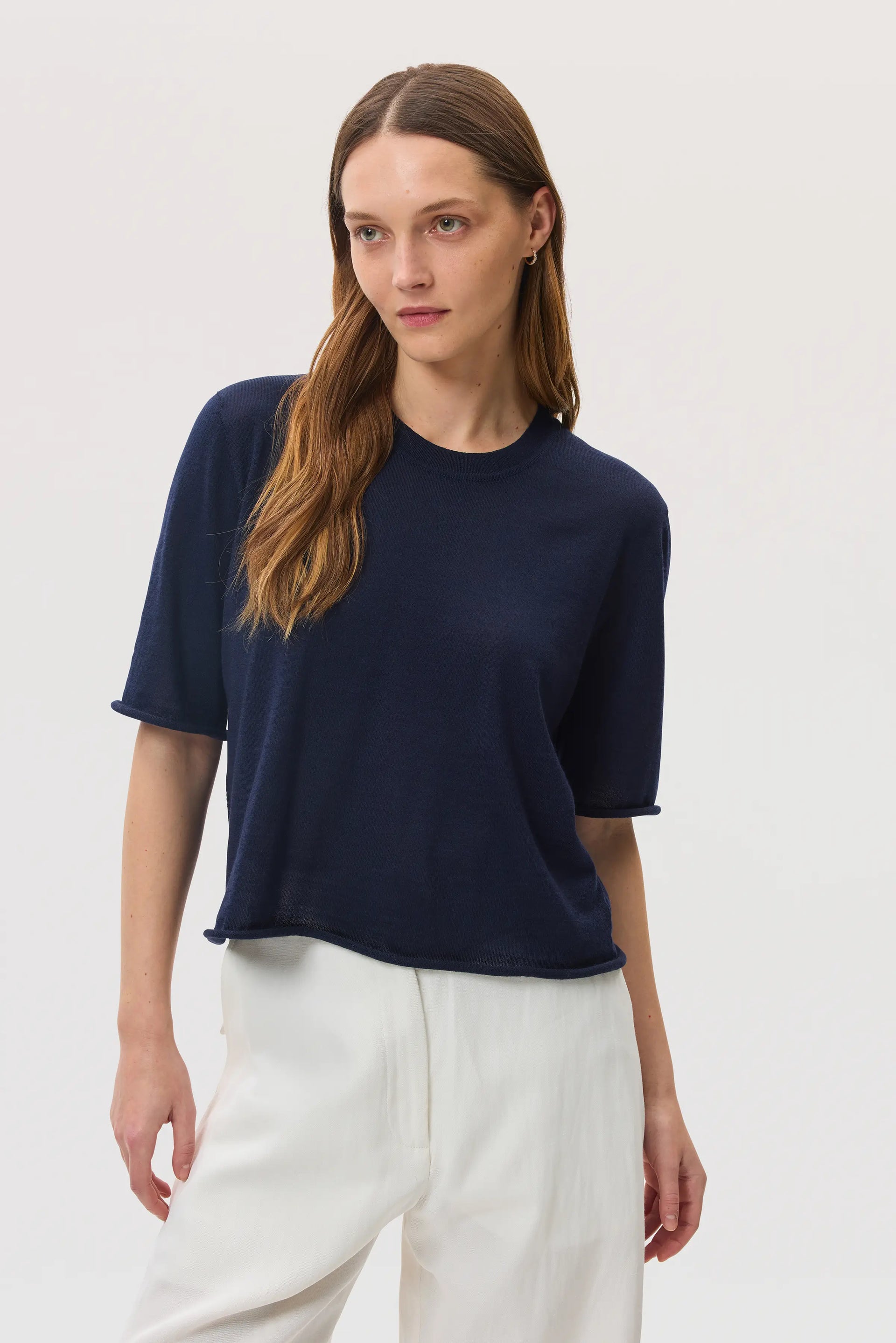 Superfine Merino Women's Navy T-Shirt | Women's Merino | Johnstons