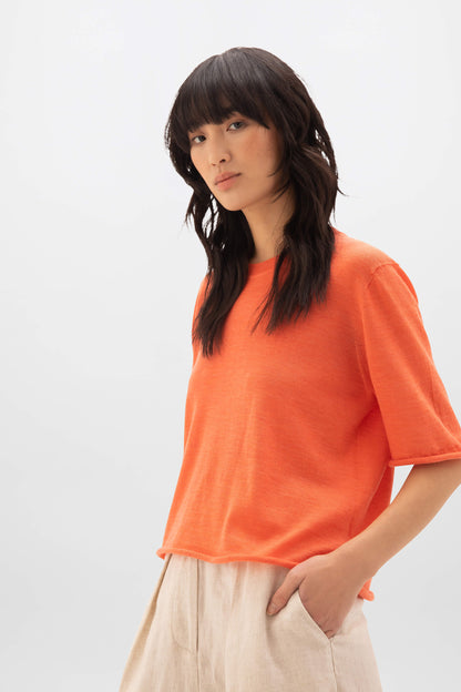 Johnstons of Elgin SS24 Women's Knitwear Coral Superfine Merino Scoop Neck T-Shirt KDI00708SG4410