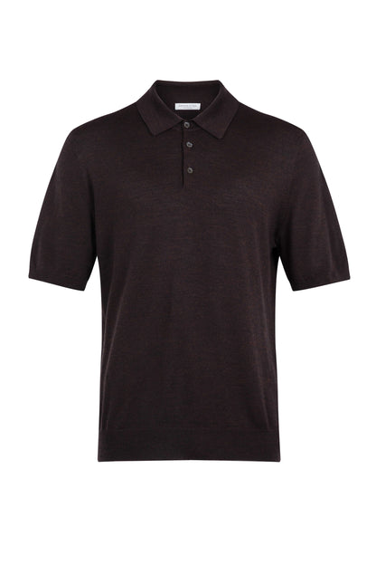 Johnstons of Elgin SS24 Men's Knitwear Peat Superfine Merino Poloshirt KDI00715HB7081