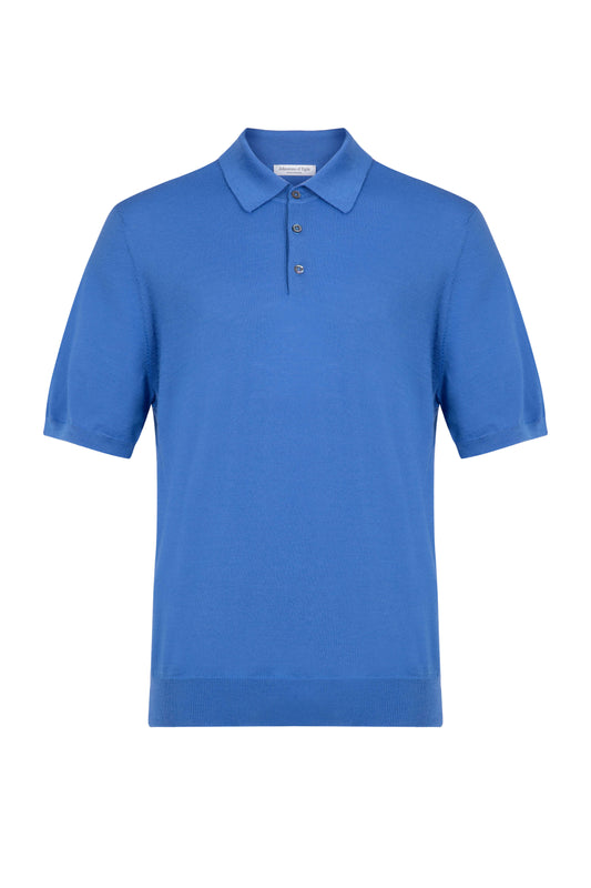 Johnstons of Elgin SS24 Men's Knitwear Orkney Blue Superfine Merino Poloshirt KDI00715SD4993