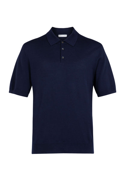 Johnstons of Elgin SS24 Men's Knitwear Dark Navy Superfine Merino Poloshirt KDI00715SD7563