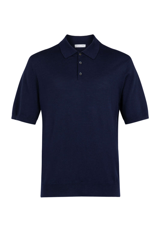 Johnstons of Elgin SS24 Men's Knitwear Dark Navy Superfine Merino Poloshirt KDI00715SD7563