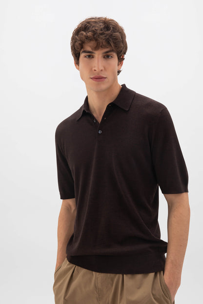 Johnstons of Elgin SS24 Men's Knitwear Peat Superfine Merino Poloshirt KDI00715HB7081